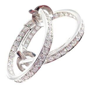 Authentic! Van Cleef & Arpels 18k White Gold Diamond Large Hoop Earrings